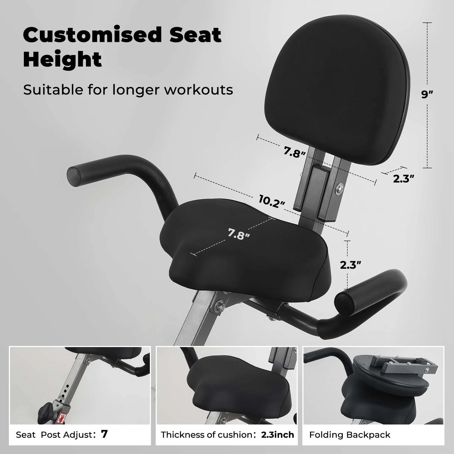 Folding Exercise Bike 4 in 1 Magnetic Stationary Recumbent Bike 10 Level Resistance for Home Use with Arm Resistance Bands