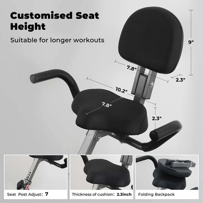 Folding Exercise Bike 4 in 1 Magnetic Stationary Recumbent Bike 10 Level Resistance for Home Use with Arm Resistance Bands