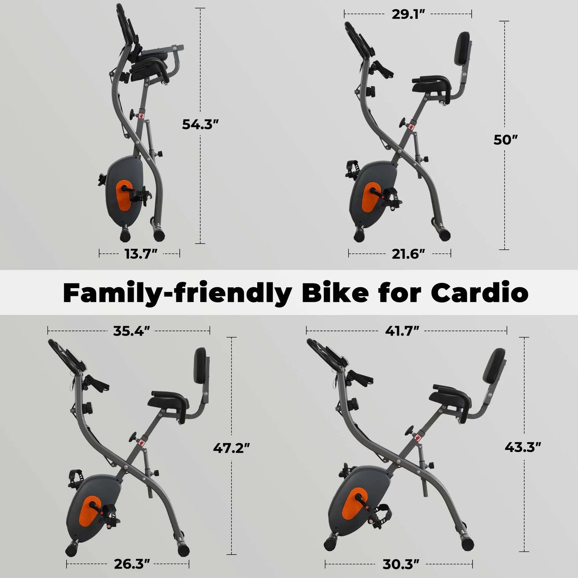 Folding Exercise Bike 4 in 1 Magnetic Stationary Recumbent Bike 10 Level Resistance for Home Use with Arm Resistance Bands
